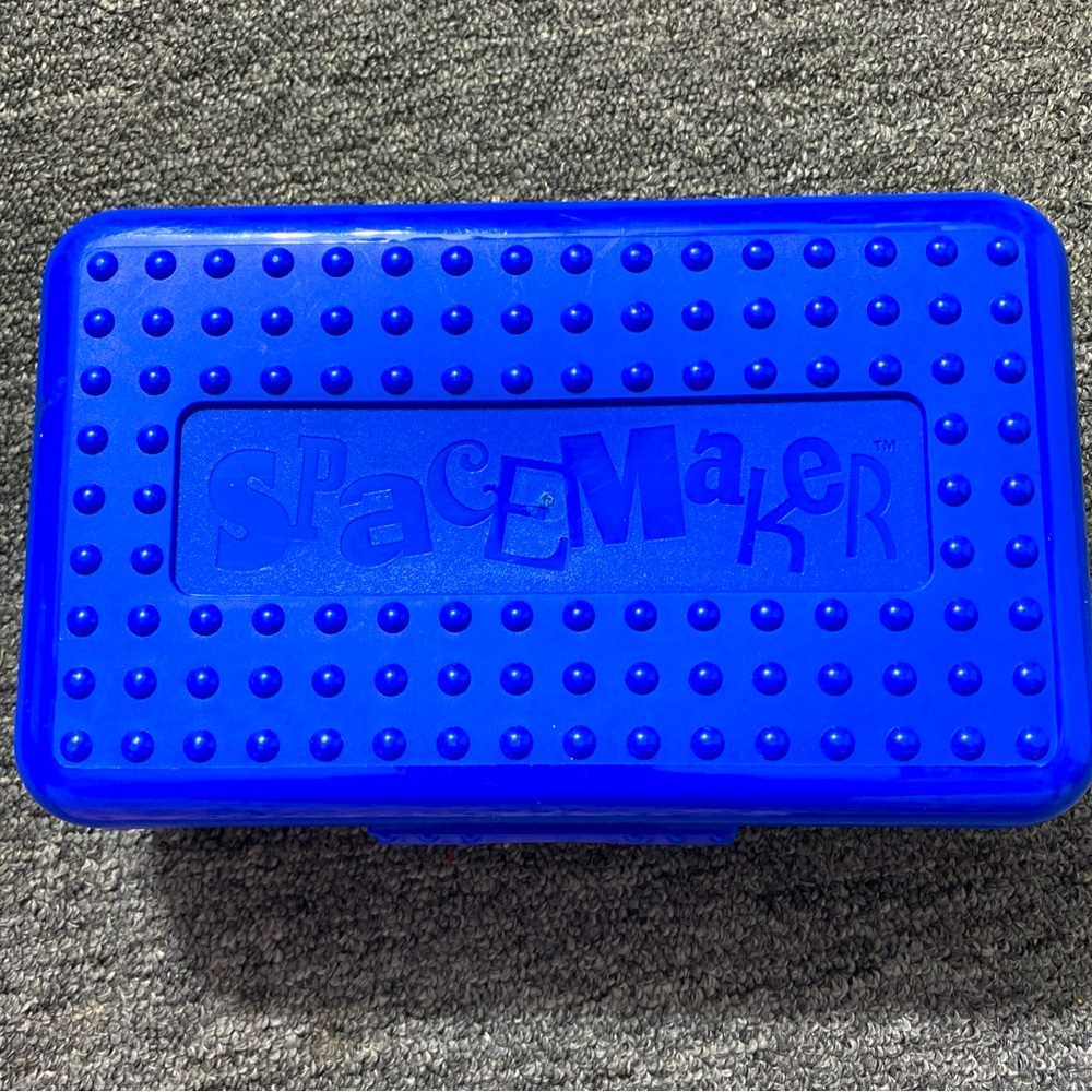 SpaceMaker Crayon / Pencil Box 90s Blue & Black Lid Storage Box School Vintage